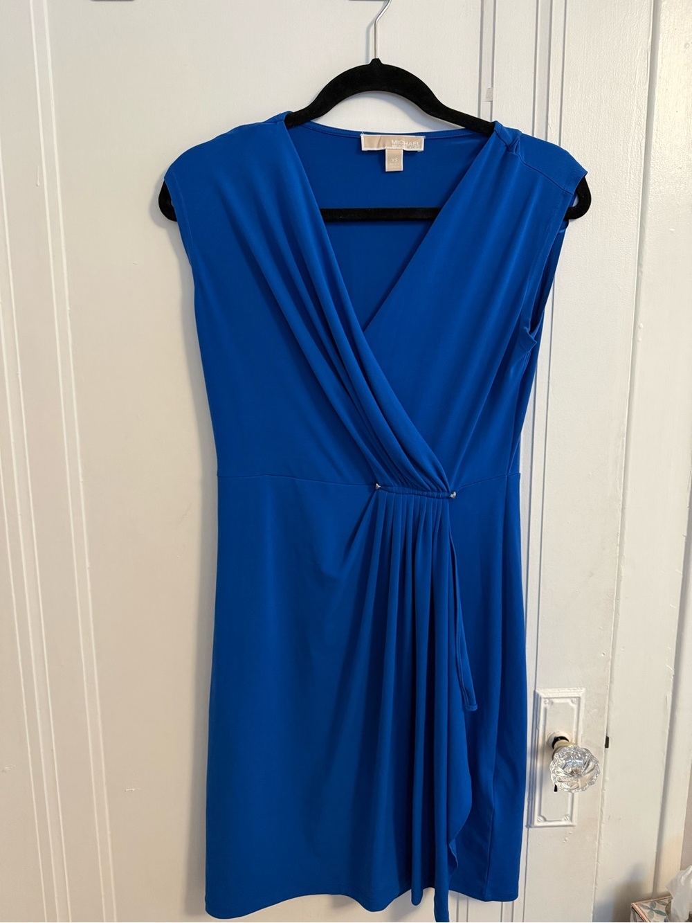 Michael Kors Royal Blue Sleeve Faux-Wrap Mini sheath Dress | size XS